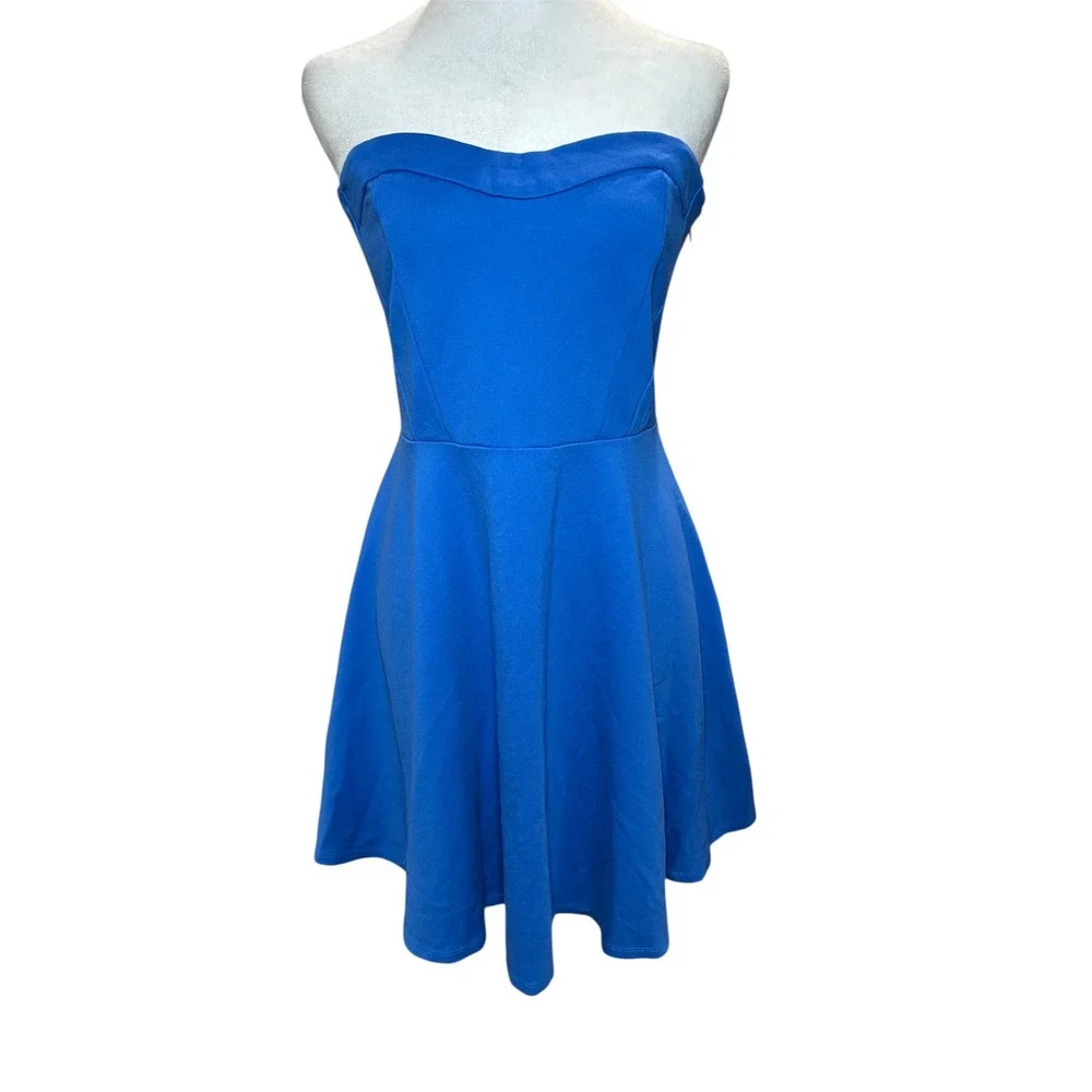 Hollister Royal Blue Strapless Skater Skirt Dress Large Corset Top Stretch‎